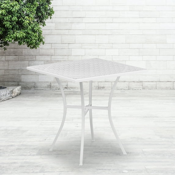 Emma + Oliver Commercial Grade 28" Square White Indoor-Outdoor Steel Patio Table