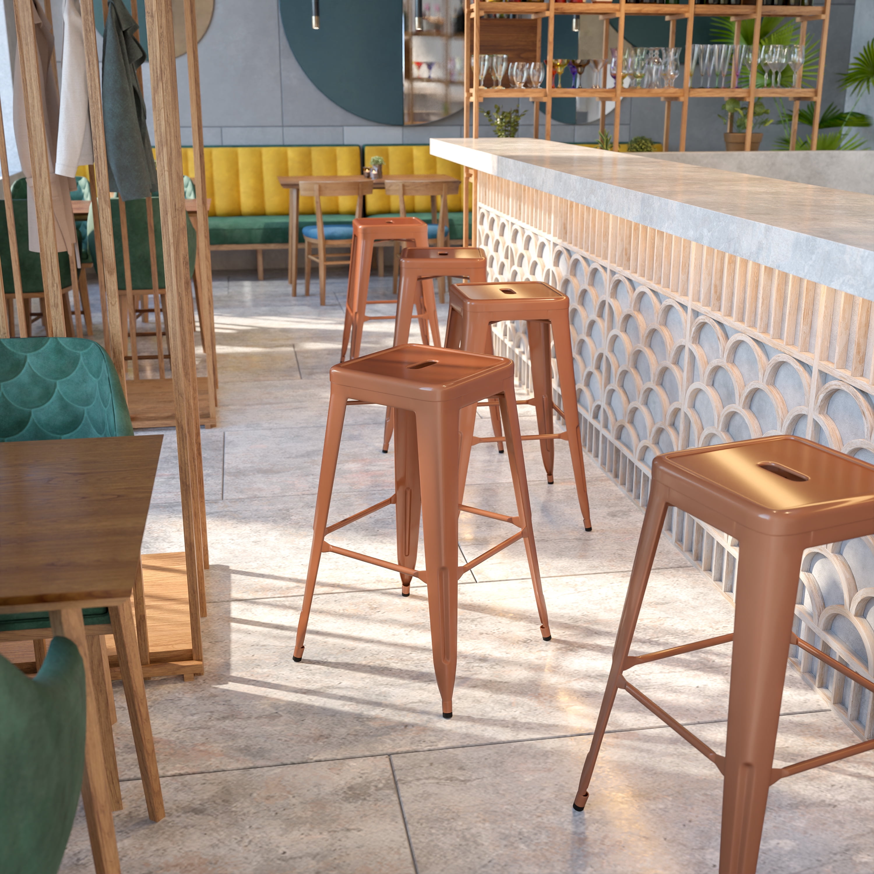 Emma Oliver Commercial Grade 30 H Backless Red Metal Indoor Outdoor Barstool Square Walmart