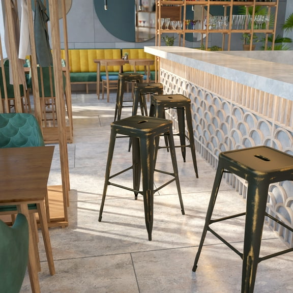 Emma + Oliver Commercial Grade 30"H Backless Distressed Copper Metal Indoor-Outdoor Barstool