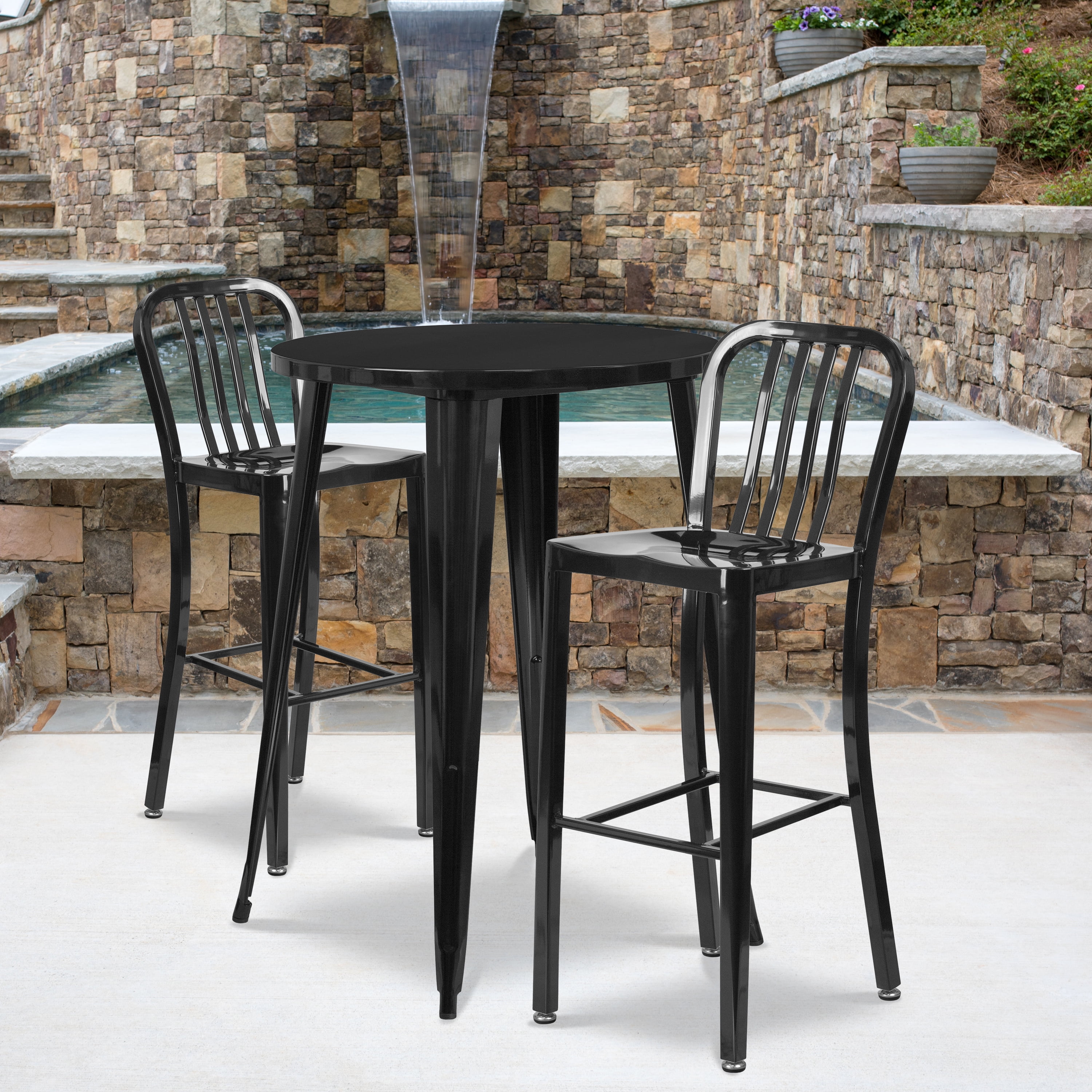 Emma + Oliver Commercial Grade 30" Round Black Metal Bar Table Set2