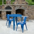 thumbnail image 1 of Emma + Oliver Commercial Grade 30" Round Blue Metal Indoor-Outdoor Table Set with 2 Arm Chairs, 1 of 5