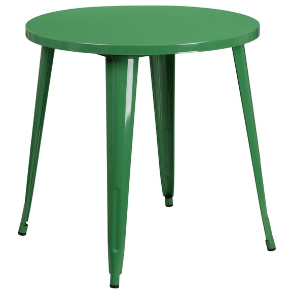 Emma + Oliver Commercial Grade 30" Round Green Metal Indoor-Outdoor Table