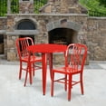 thumbnail image 1 of Emma + Oliver Commercial Grade 30" Round Red Metal Table Set-2 Vertical Slat Back Chairs, 1 of 5