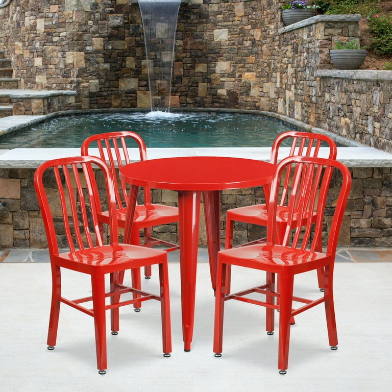 Red metal chairs set of 4 discount