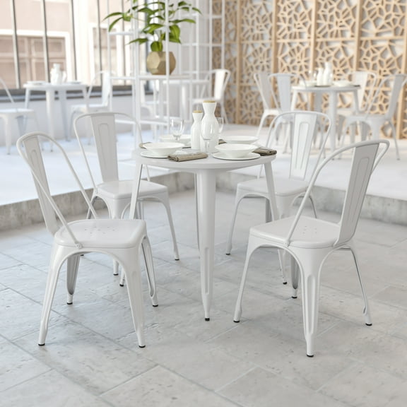 Emma + Oliver Commercial Grade 30" Round White Metal Indoor-Outdoor Table