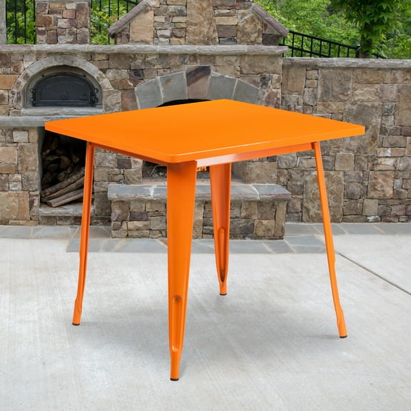 Emma   Oliver Commercial Grade 31.5" Square Orange Metal Indoor-Outdoor Table