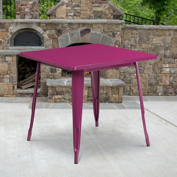 Emma + Oliver Commercial Grade 31.5" Square Purple Metal Indoor-Outdoor Table