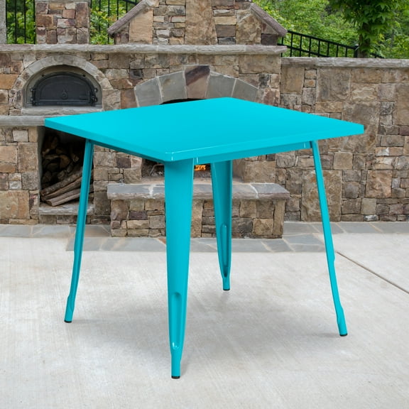 Emma   Oliver Commercial Grade 31.5" Square Teal-Blue Metal Indoor-Outdoor Table