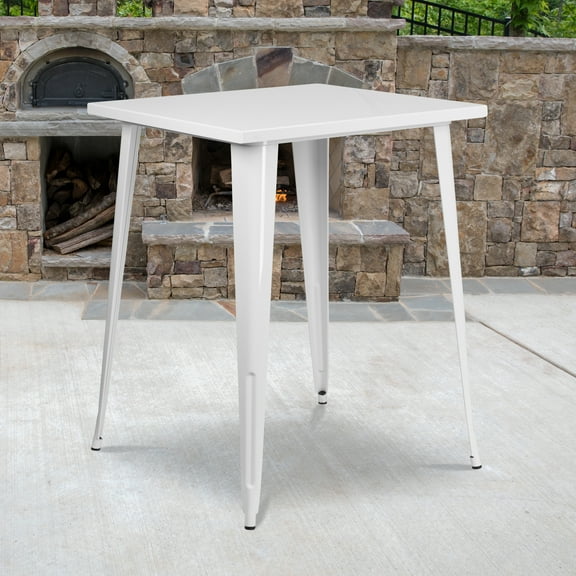 Emma   Oliver Commercial Grade 31.5" Square White Metal Indoor-Outdoor Bar Height Table