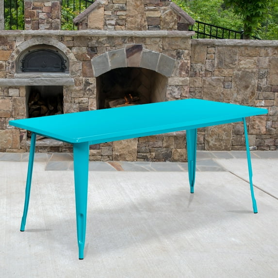 Emma + Oliver Commercial Grade 31.5" x 63" Rectangular Teal-Blue Metal Indoor-Outdoor Table