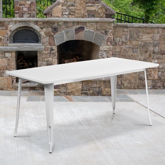 Emma + Oliver Commercial Grade 31.5" x 63" Rectangular White Metal Indoor-Outdoor Table