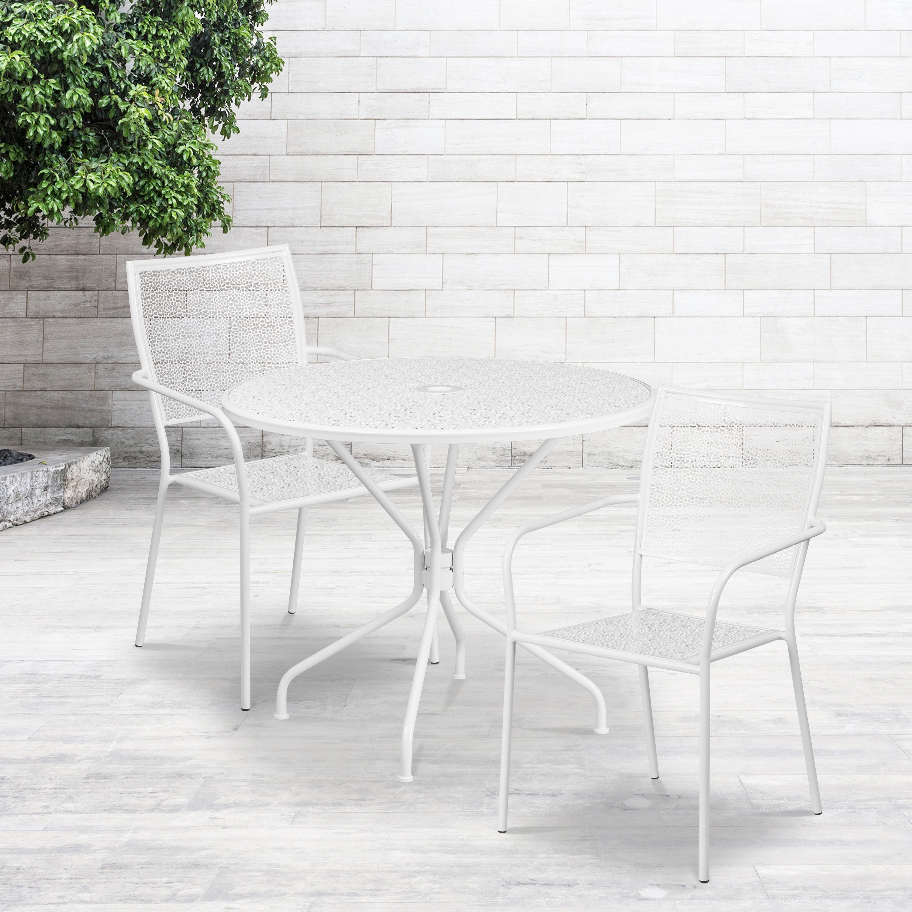 Emma + Oliver Commercial Grade 35.25" Round White Patio Table Set-2 ...