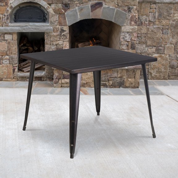 Emma + Oliver Commercial Grade 35.5" Square Black-Gold Metal Indoor-Outdoor Table
