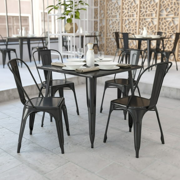 Emma   Oliver Commercial Grade 35.5" Square Black Metal Indoor-Outdoor Table