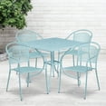 thumbnail image 1 of Emma + Oliver Commercial Grade 35.5" Square Sky Blue Patio Table Set-4 Round Back Chairs, 1 of 6