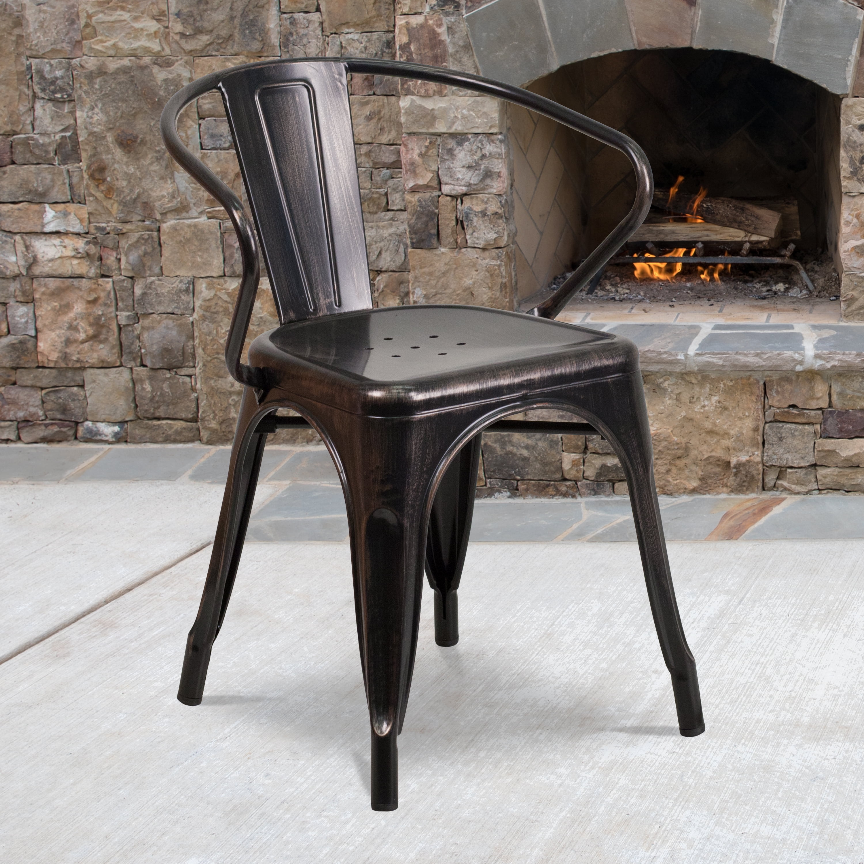Emma + Oliver Commercial Grade BlackGold Metal IndoorOutdoor Chair