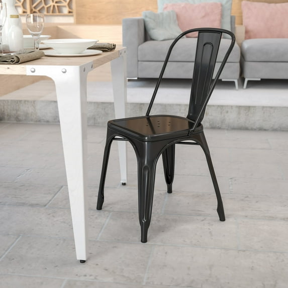 Emma + Oliver Commercial Grade Black Metal Indoor-Outdoor Stackable Chair