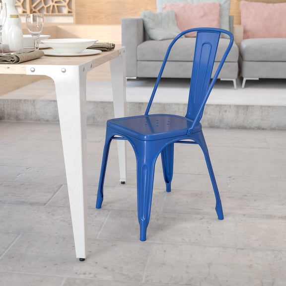 Emma + Oliver Commercial Grade Blue Metal Indoor-Outdoor Stackable Chair