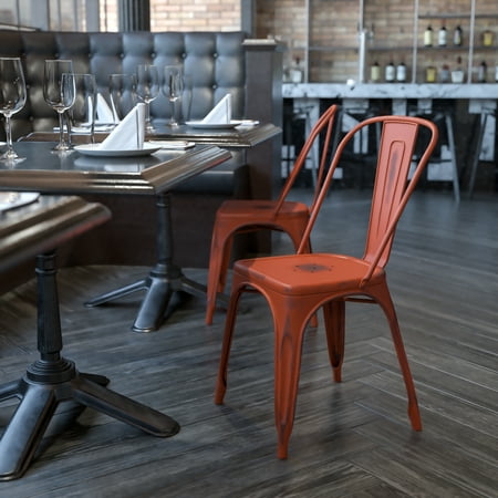 Emma + Oliver Commercial Grade Distressed Red Metal Indoor-Outdoor Stackable Chair