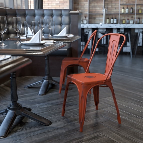 Emma + Oliver Commercial Grade Distressed Red Metal Indoor-Outdoor Stackable Chair
