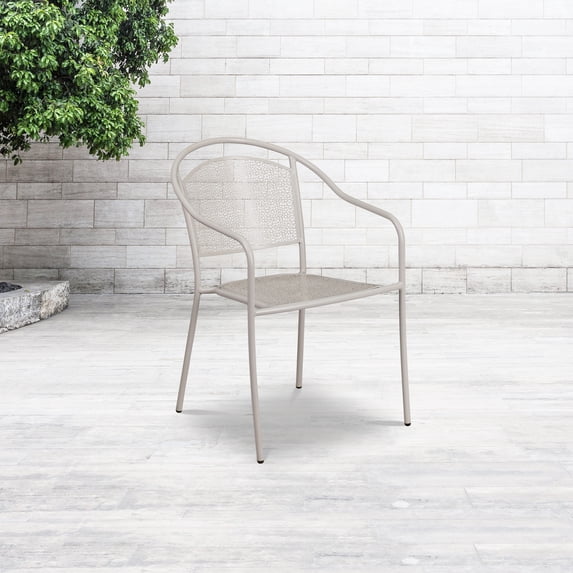 Emma + Oliver Commercial Grade Light Gray Indoor-Outdoor Steel Patio Arm Chair with Round Back
