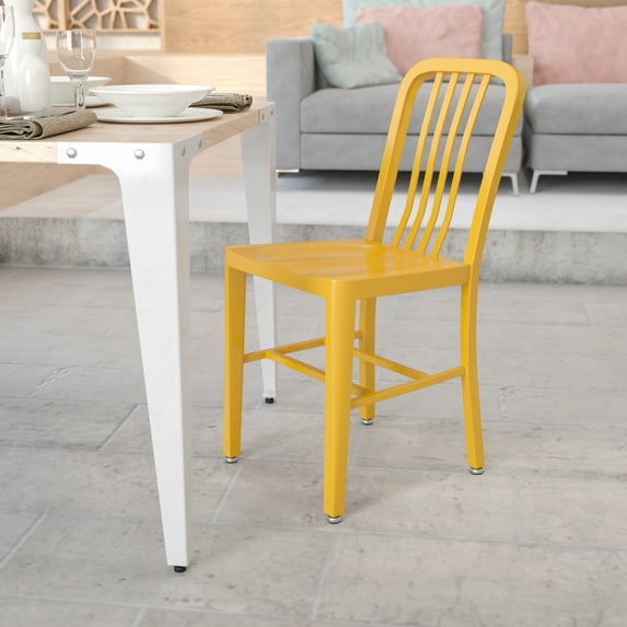 Emma + Oliver Commercial Grade Yellow Metal Indoor-Outdoor Chair