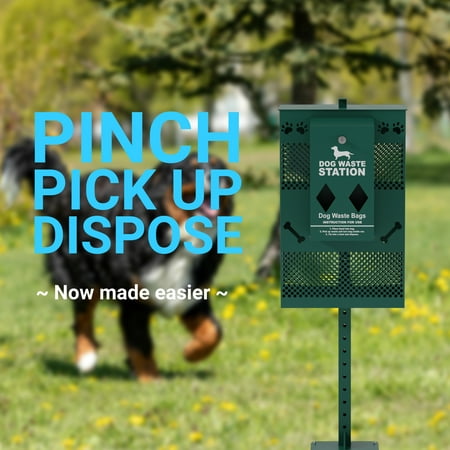 Emma + Oliver Compact Dog Waste Station with Rectangular Lidded Trash Can and Locking Roll Waste Bag Dispenser in Green