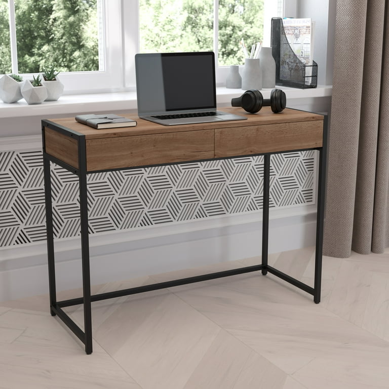 Emma + Oliver 2 Drawer Storage Stand with Black Wood Top & Dark