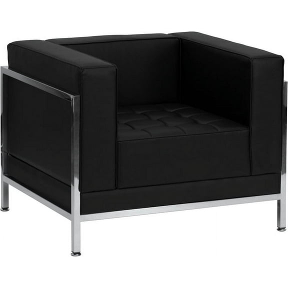 Emma + Oliver Contemporary Black LeatherSoft Modular Chair with Quilted Tufted Seat