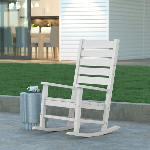 Emma + Oliver Contemporary Rocking Chair, All-Weather HDPE Indoor/Outdoor Rocker in White