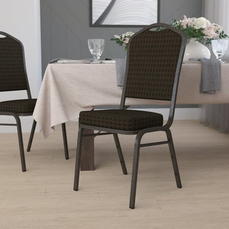 Emma + Oliver Crown Back Banquet Chair, Brown Patterned Fabric/Gold Vein Frame