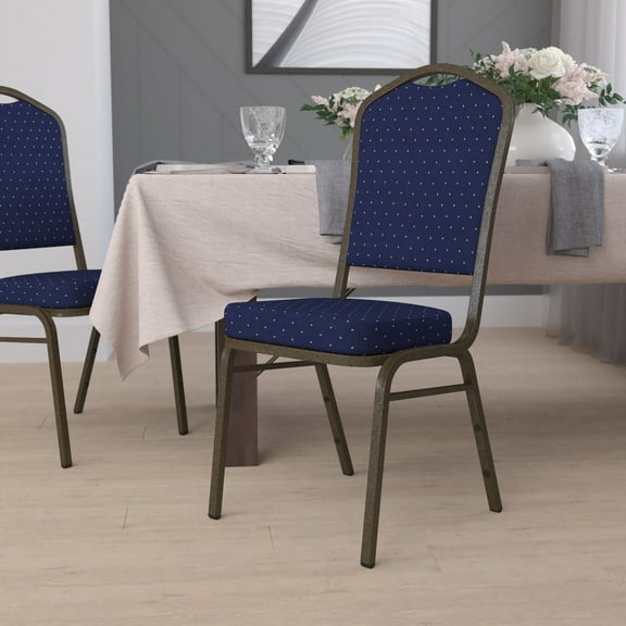Emma + Oliver Crown Back Banquet Chair, Navy Blue Dot Fabric/Gold Vein Frame