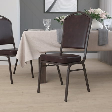 Emma + Oliver Crown Back Stacking Banquet Chair, Brown Vinyl/Copper Vein Frame