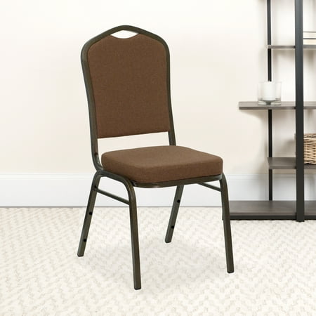Emma + Oliver Crown Back Stacking Banquet Chair, Coffee Fabric/Gold Vein Frame