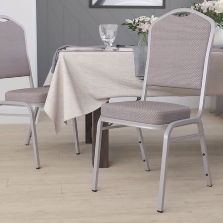 Emma + Oliver Crown Back Stacking Banquet Chair, Gray Dot Fabric/Silver Frame