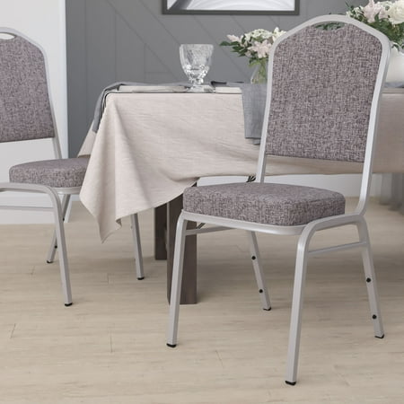 Emma + Oliver Crown Back Stacking Banquet Chair, Herringbone Fabric/Silver Frame