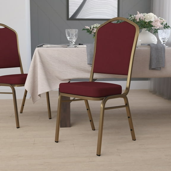 Emma + Oliver Crown Back Stacking Banquet Chair in Burgundy Fabric - Gold Frame
