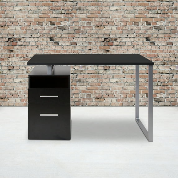 Emma + Oliver Dark Ash Wood Grain Finish Computer Desk with Two Drawers