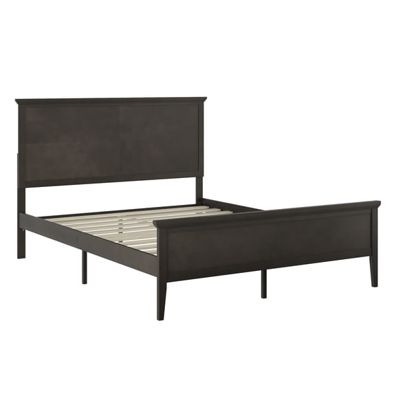 Emma + Oliver Dark Gray Platform Queen Bed Frame with Solid Wood Construction, Matching Headboard/Footboard, and Wood Slatted Foundation