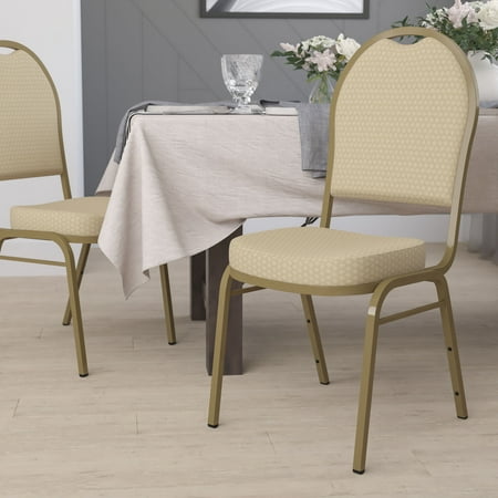 Emma + Oliver Dome Back Banquet Chair, Beige Patterned Fabric/Gold Frame
