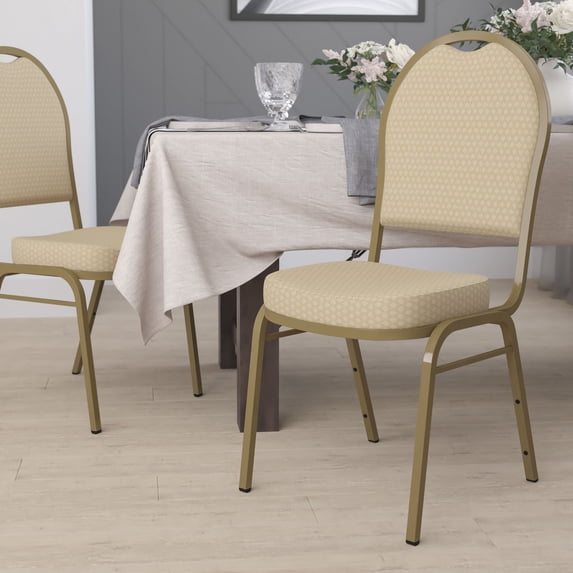 Emma + Oliver Dome Back Banquet Chair, Beige Patterned Fabric/Gold Frame
