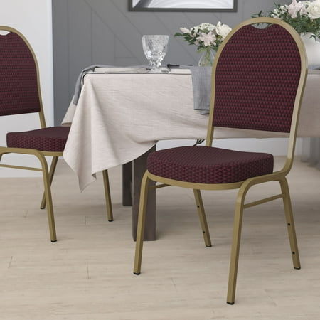 Emma + Oliver Dome Back Banquet Chair, Burgundy Patterned Fabric/Gold Frame