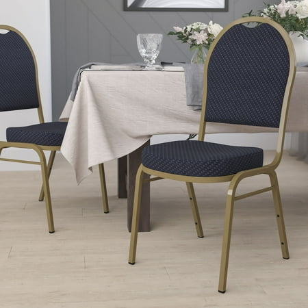 Emma + Oliver Dome Back Stacking Banquet Chair, Navy Patterned Fabric/Gold Frame