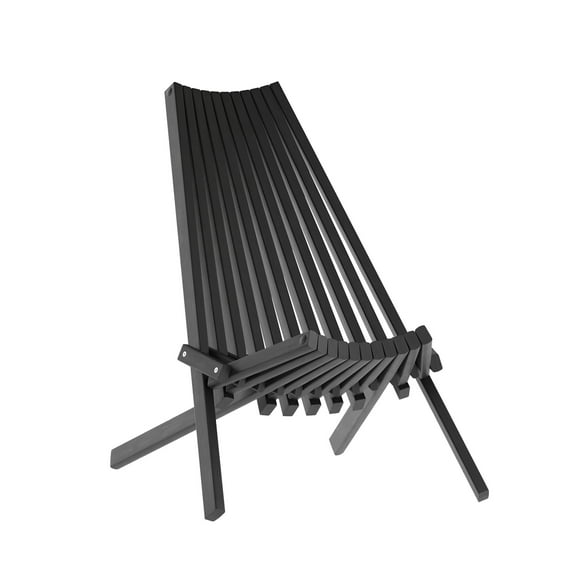 Emma + Oliver Duhram Black Folding Chair for Indoor/Outdoor Use with Acacia Wood Low Profile Lounge Construction Ideal for Sunroom, Backyard, or Patio