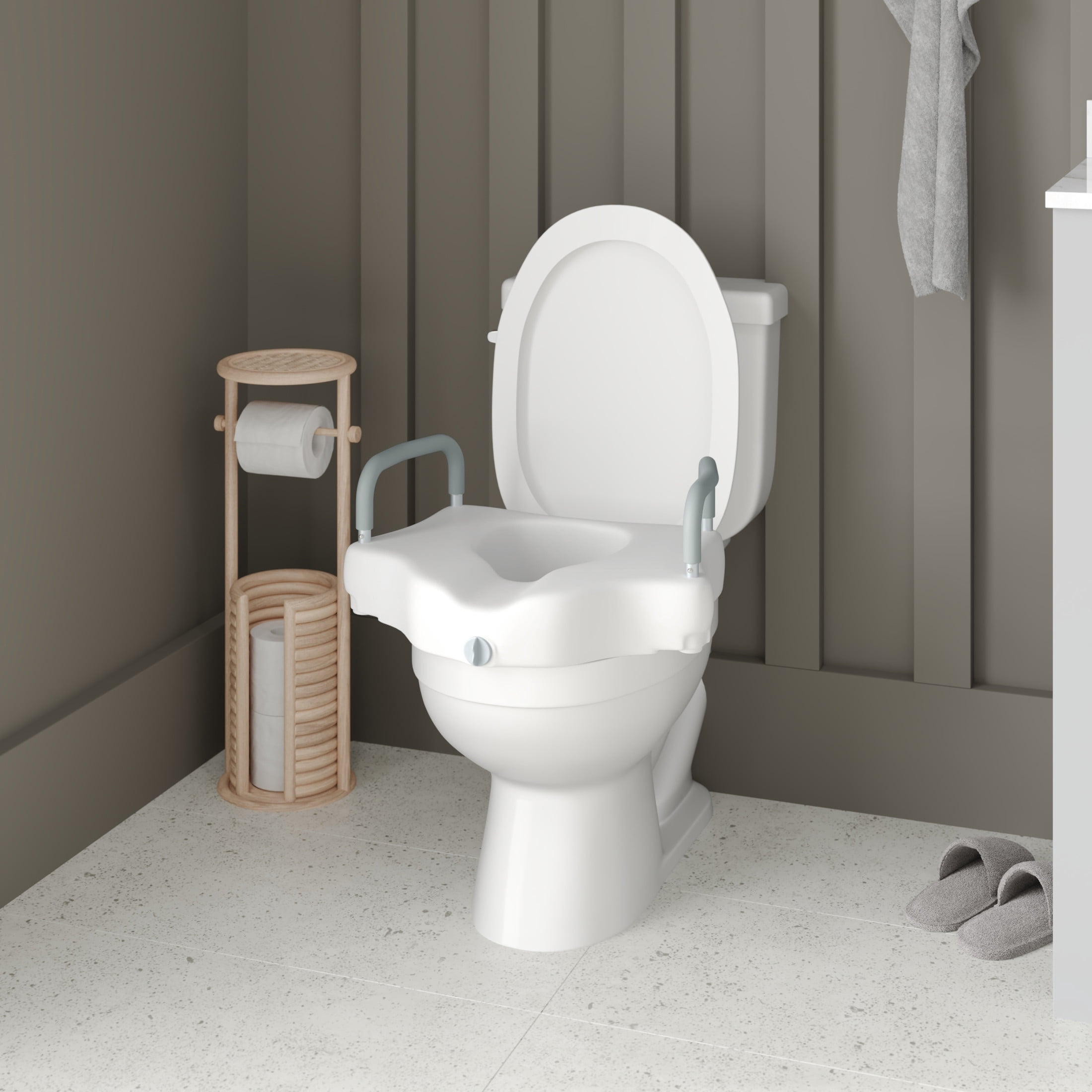 Emma + Oliver Elevated Toilet Seat for the Elderly with Height Adjustable Foam Wrapped Handles and Locking Safety Mechanism