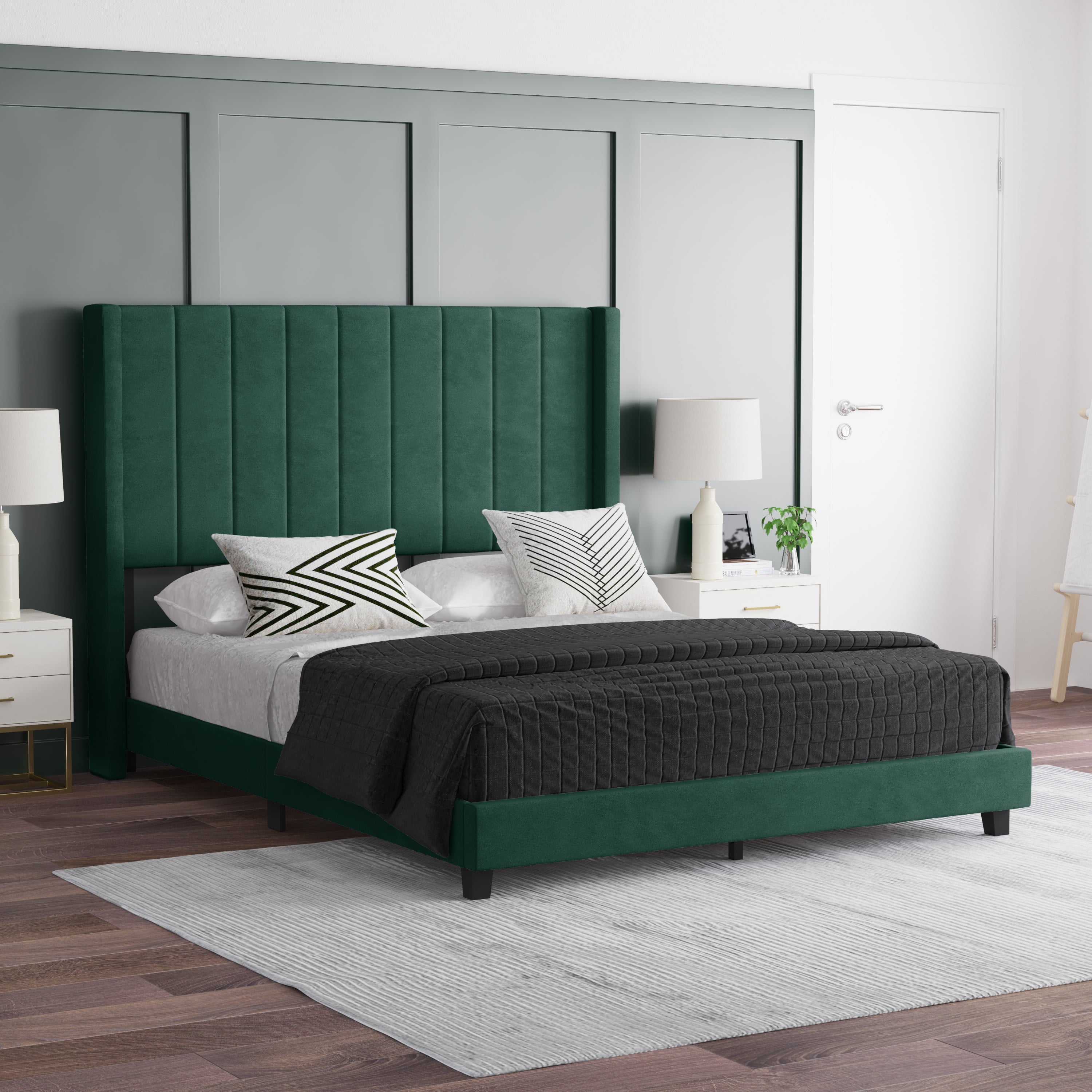 Emma + Oliver Emerald Velvet Upholstered Queen Platform Bed with ...