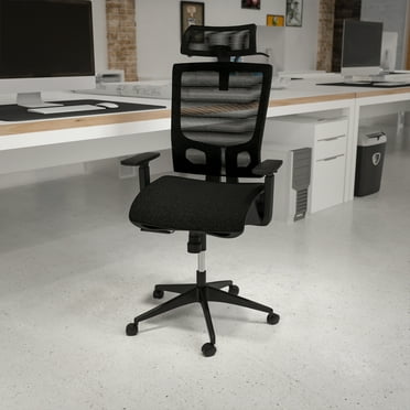 EMMA + OLIVER Ergonomic Office Chair Synchro-Tilt and Adjustable Arms, Black Mesh