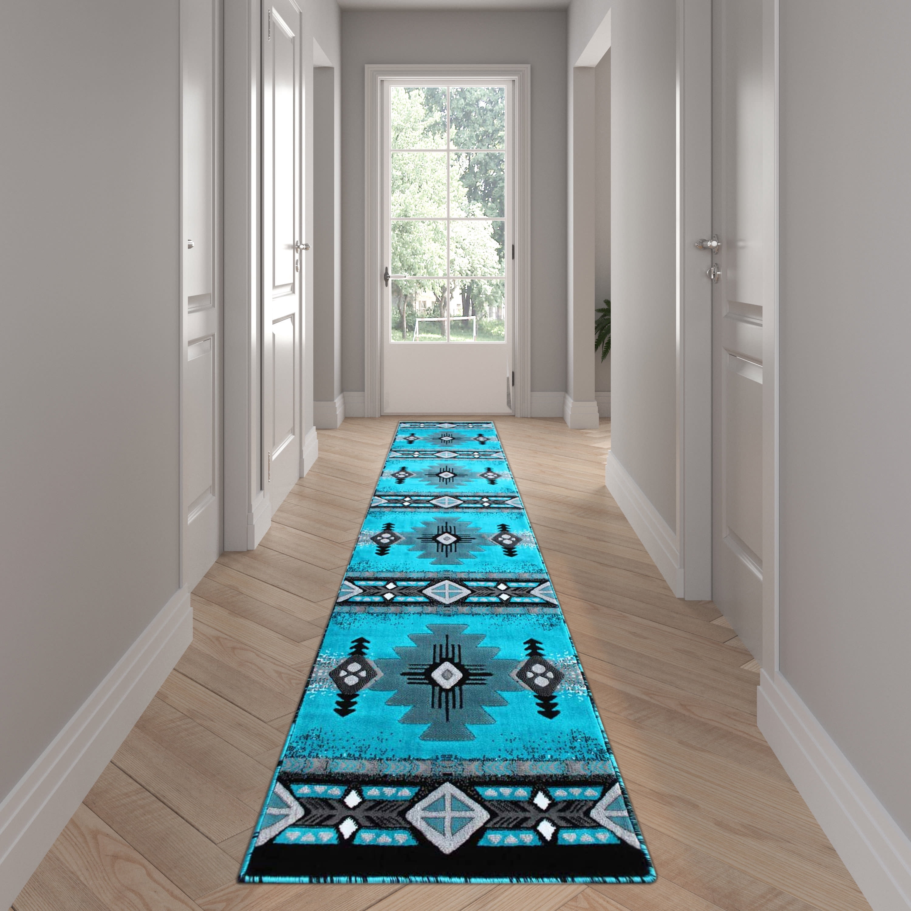 Emma + Oliver Fe 2x11 Turquoise Olefin Accent Rug with Complementary ...