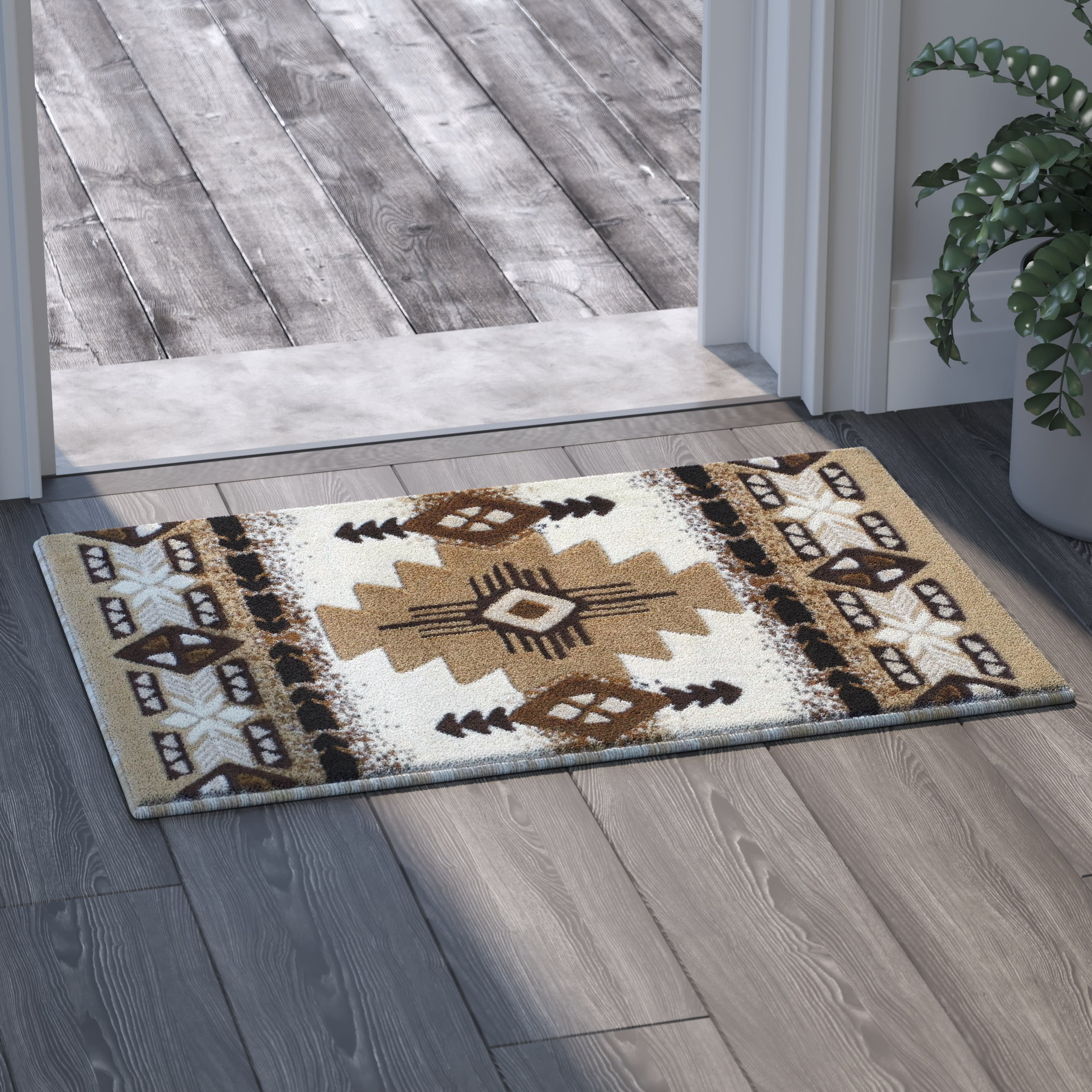 Emma + Oliver Fe 2x3 Ivory Olefin Accent Rug with Complementary ...