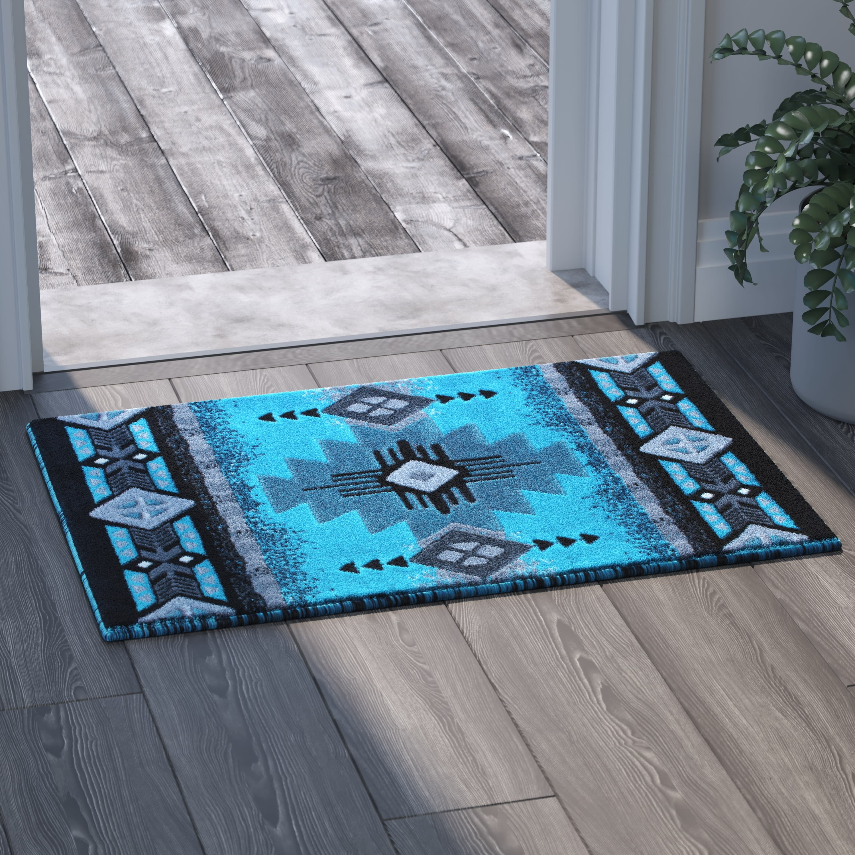 Emma + Oliver Fe 2x3 Turquoise Olefin Accent Rug with Complementary ...